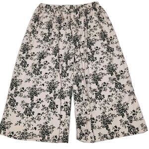 Cider Womans 4 XL Wide Leg Palazzo  Pants White/Ivory With Black Floral Ribbed